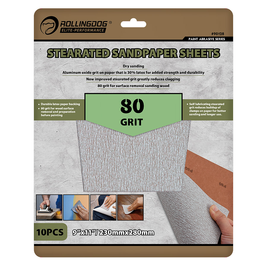 Rolingdog-Elite 90128 Stearated Sandpaper Sheets (10PC) 80 Grit