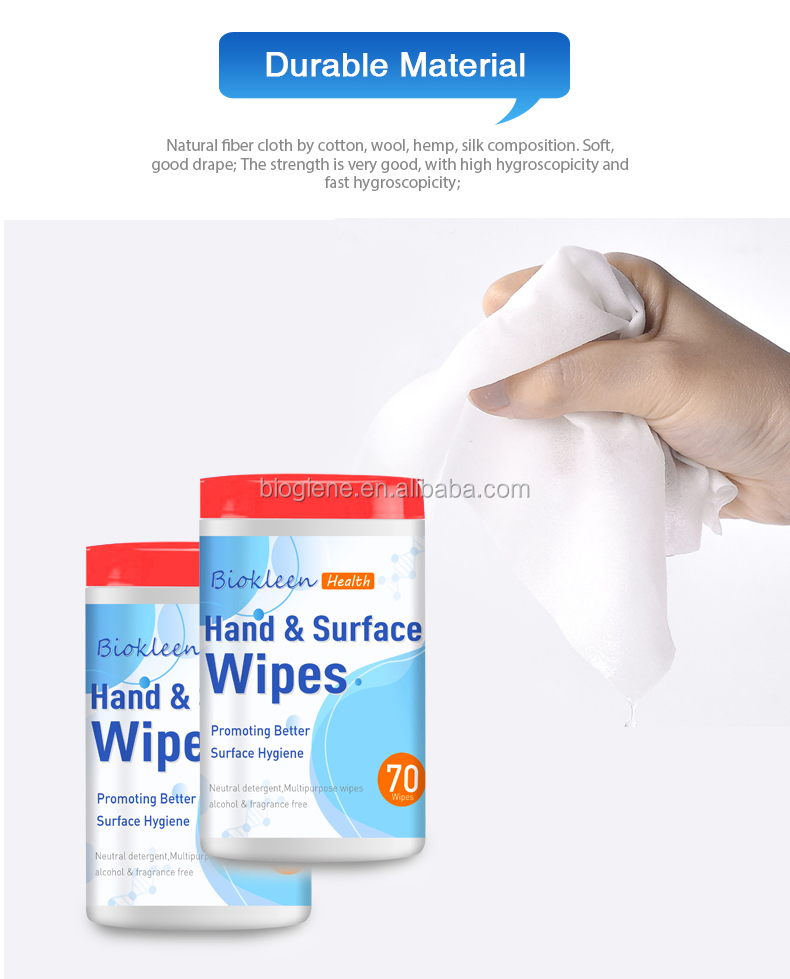 Biokleen 70PCS Disinfecting Wipes Natural No Residue Antibacterial Disinfectant Multi Surface Cleaning Sanitizing Wipes