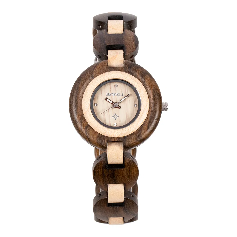High Quality Bewell Custom Logo Wooden Watches for Ladies Women Quartz Lighter Wrist Watch Wood Watch