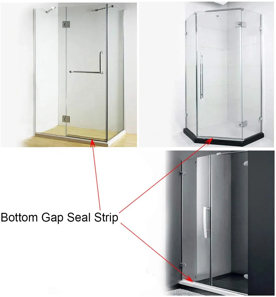 Frameless Shower Door Bottom Strip with Drip Rail Thick Glass Long Sweep