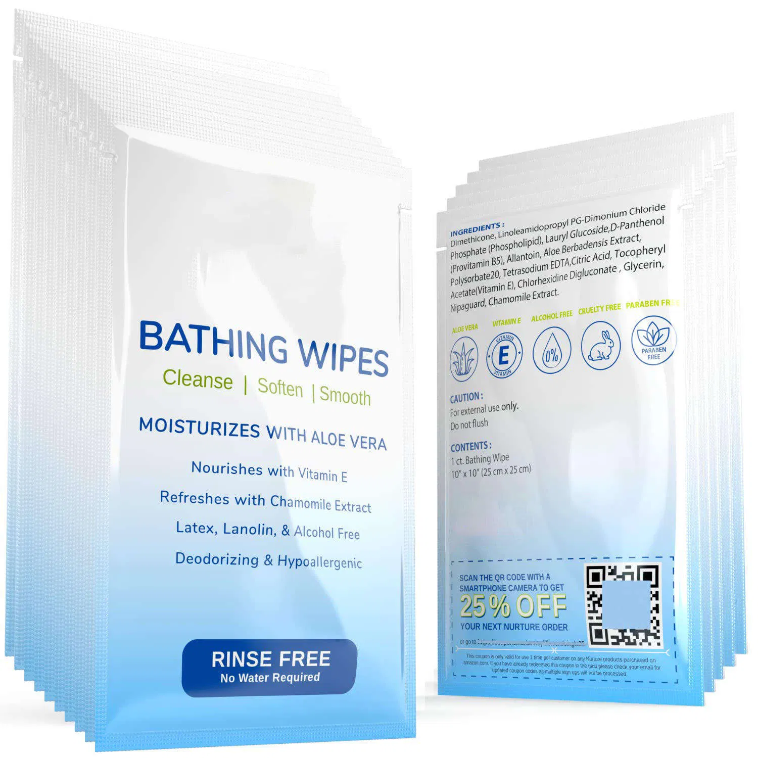 OEM Single Packed Body Cleansing Rinse Free Sponge Bath Back Wipes with Cleansing and Deodorizing Solution