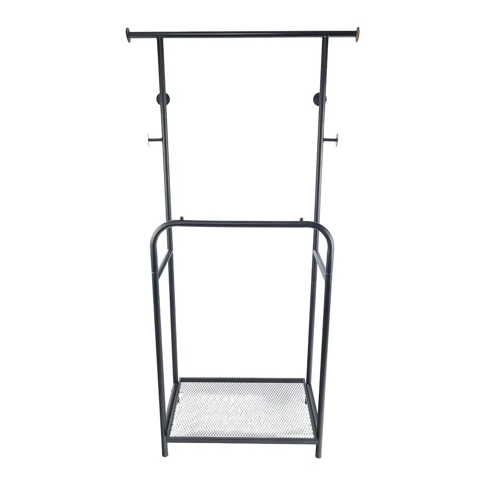 2 Tier Shoe Rack with Clothing Rail Metal Coat Stand for Home Wardrobe Hanging Rack Garment Organizer for Bedroom Closet