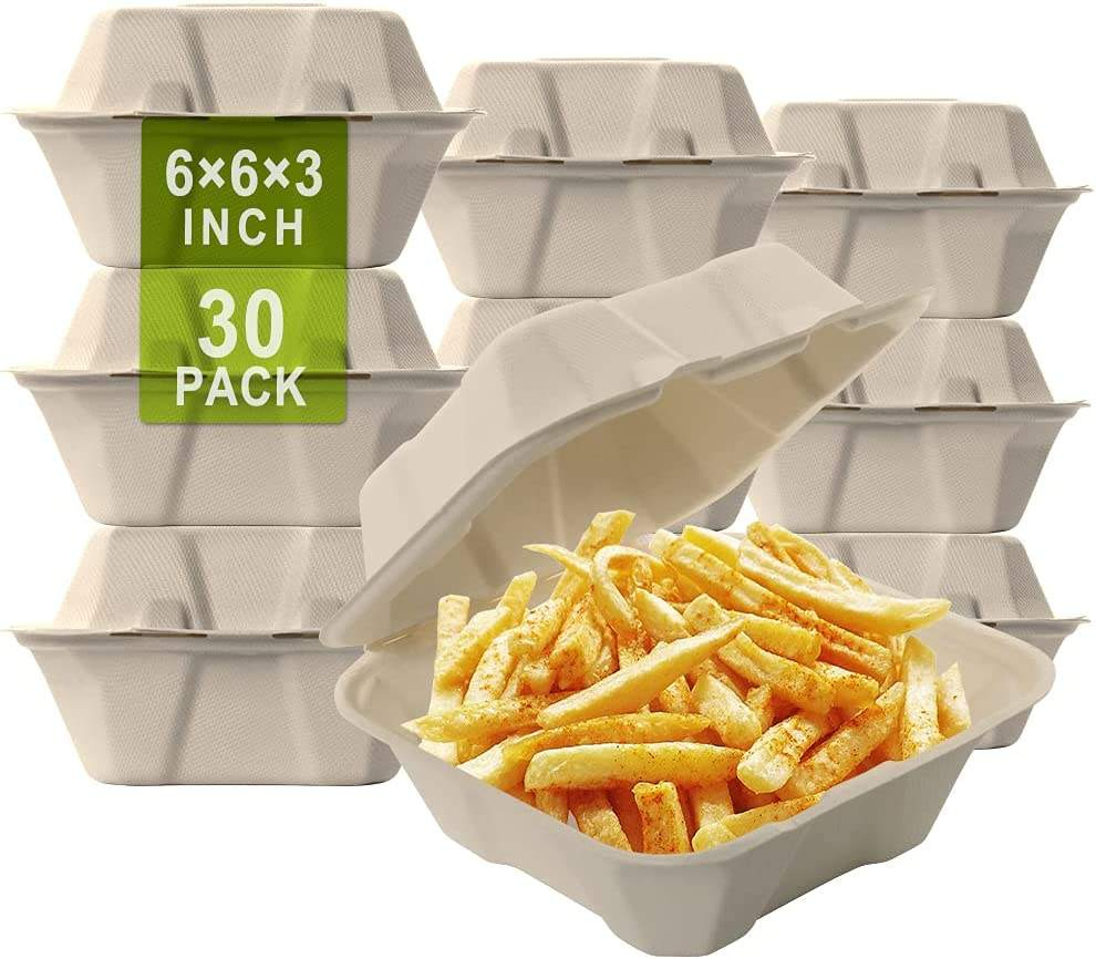 Compostable 6X6 Inch Sugarcane Bagasse Box for Bakery Goods Hot Meals