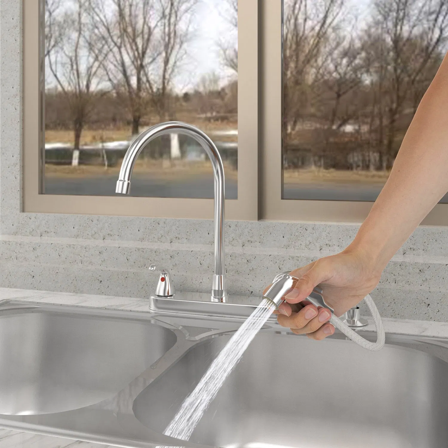 Aquacubic Lead-Free Cupc Lavatory Faucet Mixer Double Handle Tap Kitchen Sink Faucet