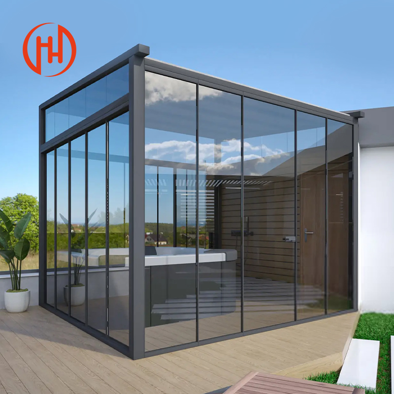 Prefabricated Retractable Green Glass House Sunroom for Swimming Pool