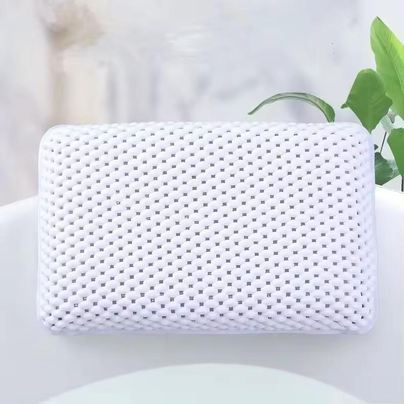 Eco-Friendly Anti-Slip Resistant Waterproof Soft Touch Neck and Back Support PVC Foam Bath Pillow with Suction Cup for Tub