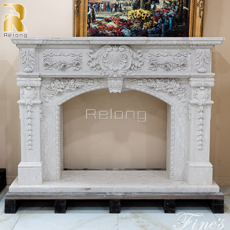 Natural Luxury Marble Stone Fireplace Mantel with Baby Statue for Sale