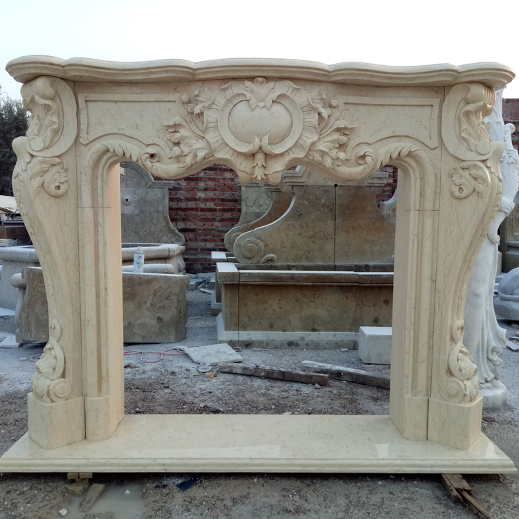 Hand Carved Marble Fireplace Mantel Surround with Luxury Patterns for Home Decoration