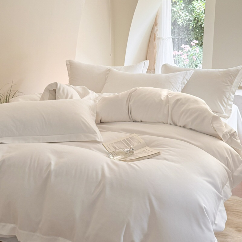 Thick Twill Skin-Friendly Cotton Bed Linen ODM/OEM Hotel Guesthouse Homestay Four Piece Bed Set Wide Edge Quilt Duvet Cover Pure White Bed Sheets Bedding Set