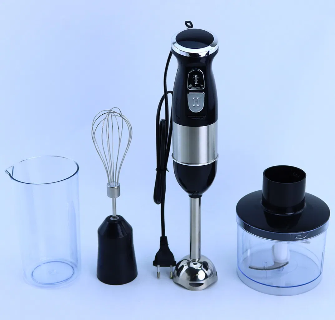 4-in-1 Household Electric Hand Blender Immersion Stainless Steel Shaft Single Serve Push Button for Hotels-Durable Plastic