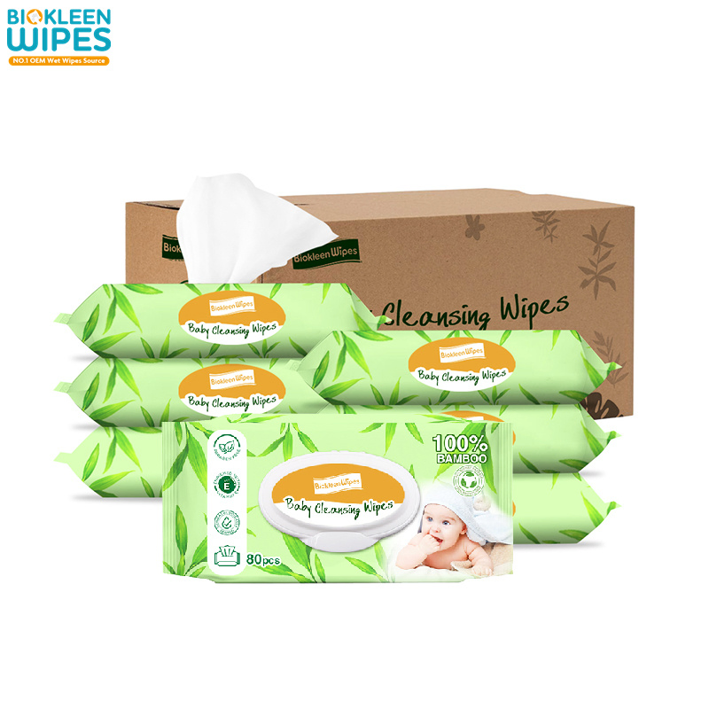 Biokleen Customized Logo Bamboo Water Wipes Sensitive Skin Toallitas Desmaquillantes Organic 100% Biodegradable Plant-Based Bamboo Cloth Babi Wipe