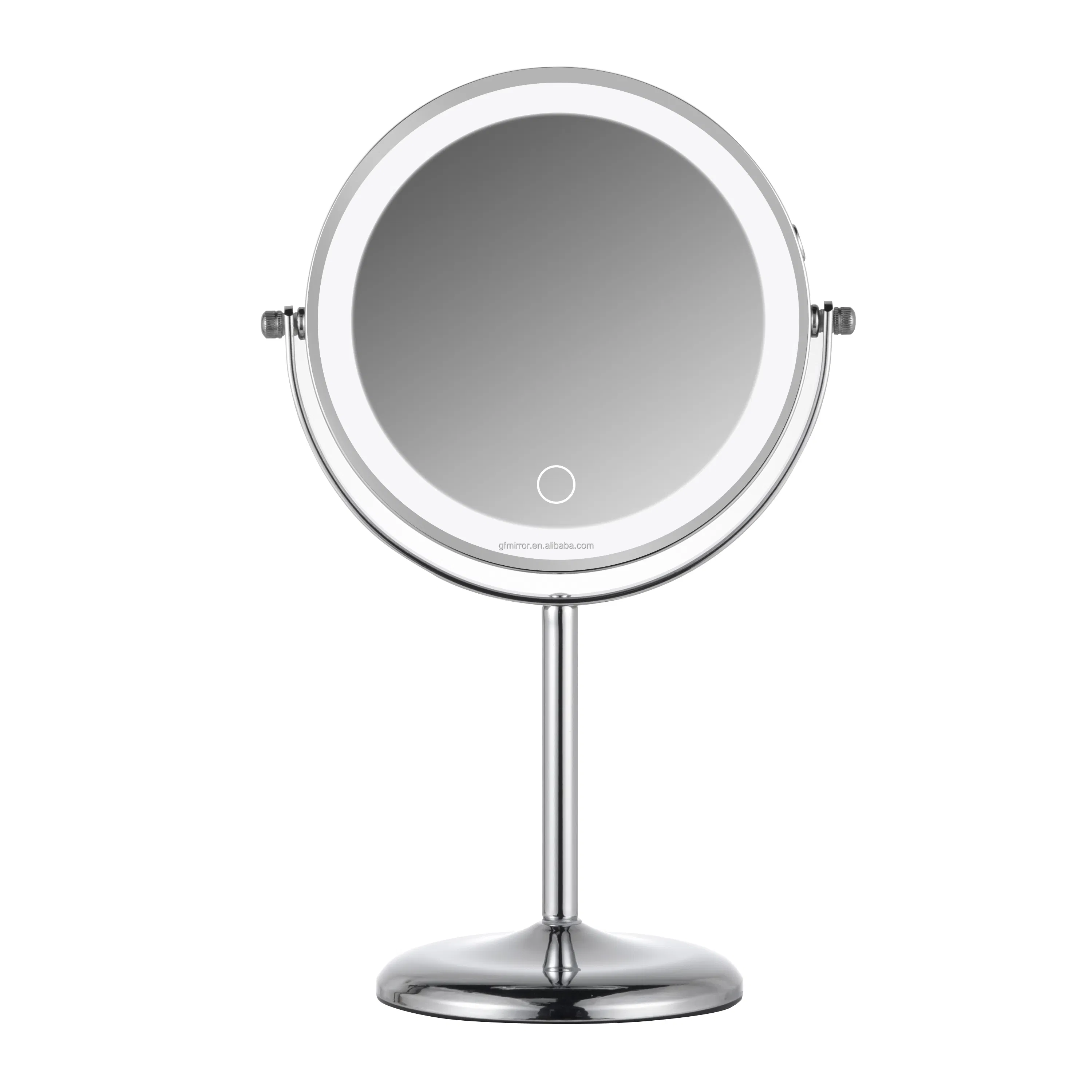 Rechargeable Li-ion Battery 3000-6500K Iron Round LED Dressing Touch Dimmer Makeup Mirror