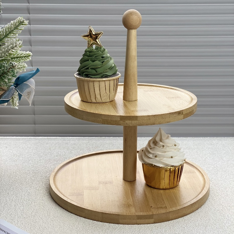 Multi-Layered Bamboo-Wood Stringed Tray Rack for Pastries and Cakes Dessert Rack
