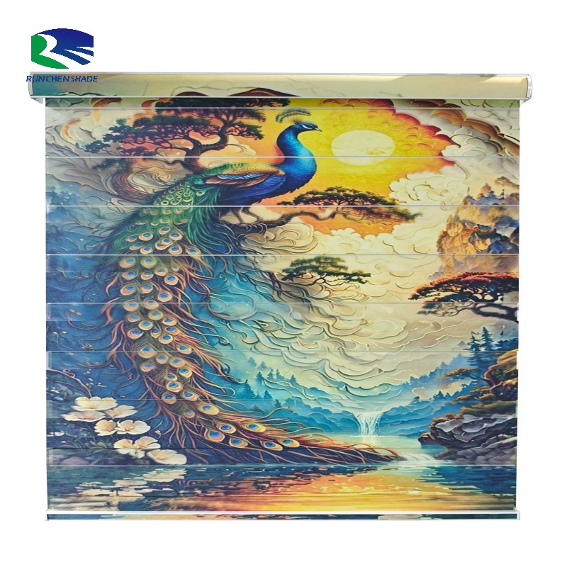 2025 Well Home Center Double Dual Sheer Flower Printed Scenery Smart Zebra Printed Window Blinds