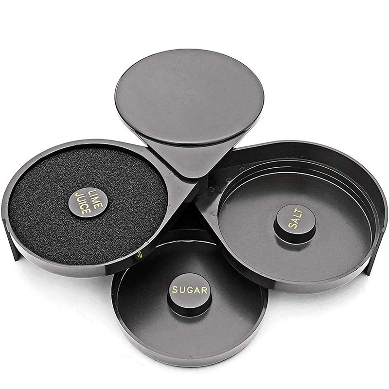 Custom 3tier ABS Black Plastic Bar Cocktail Plastic Glass Rimmer Margarita Plastic Salt Rimmer