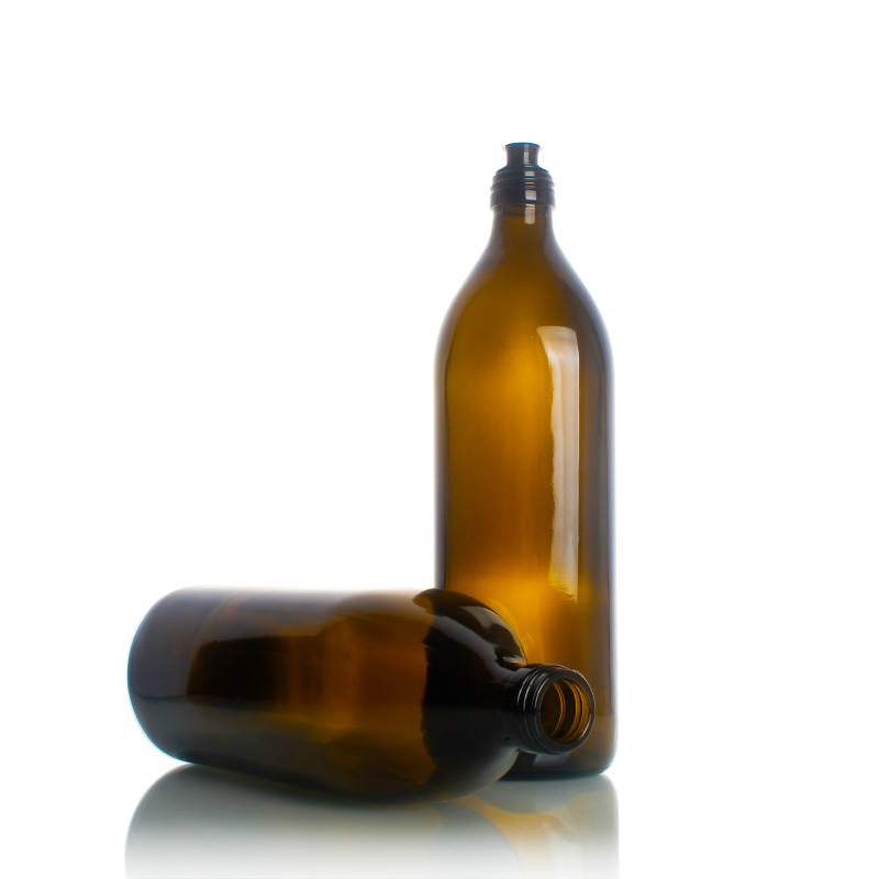 Manufacturer Supply Glass Bottle Square Round Green Clear Olive Oil Bottle 500ml 1000ml with Screw Lid