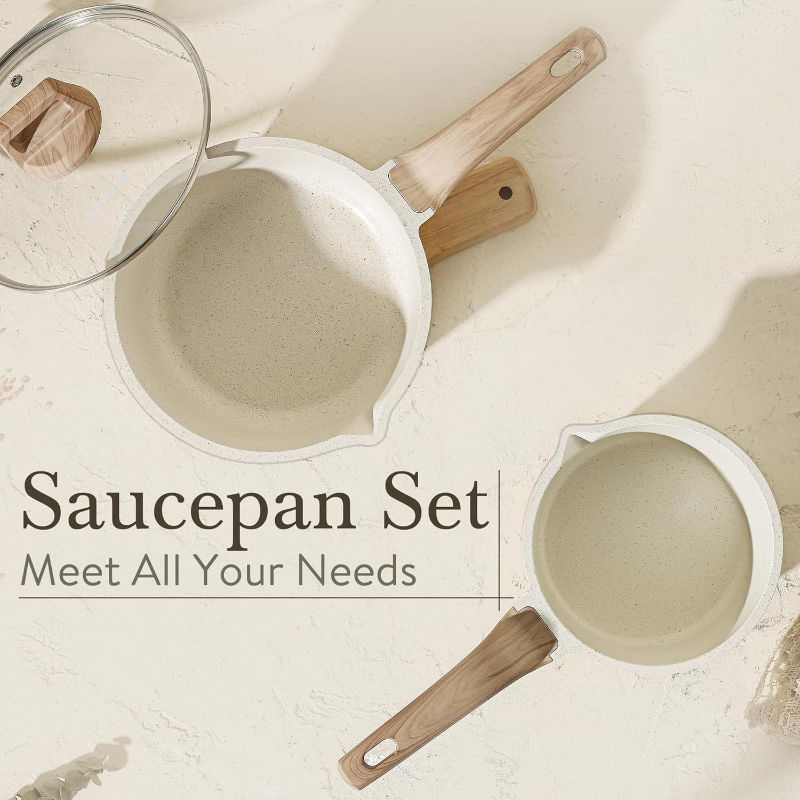 Popular Cooking Pot with Pour Spout Pfoa Freesauce Pan Set with Lid Nonstick Saucepan