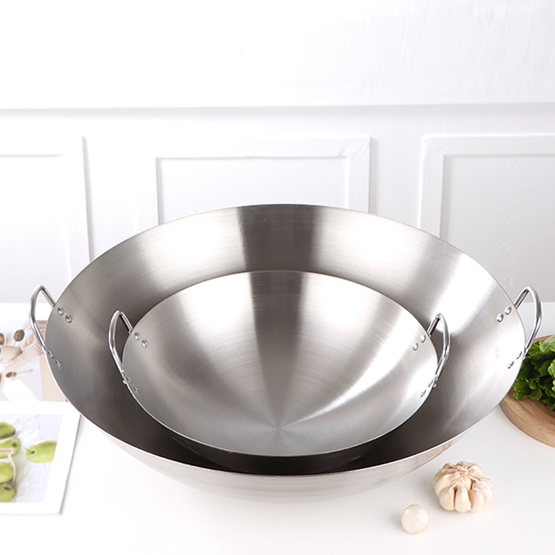 Stainless Steel Wok with Two Handle Chinese Fry Wok
