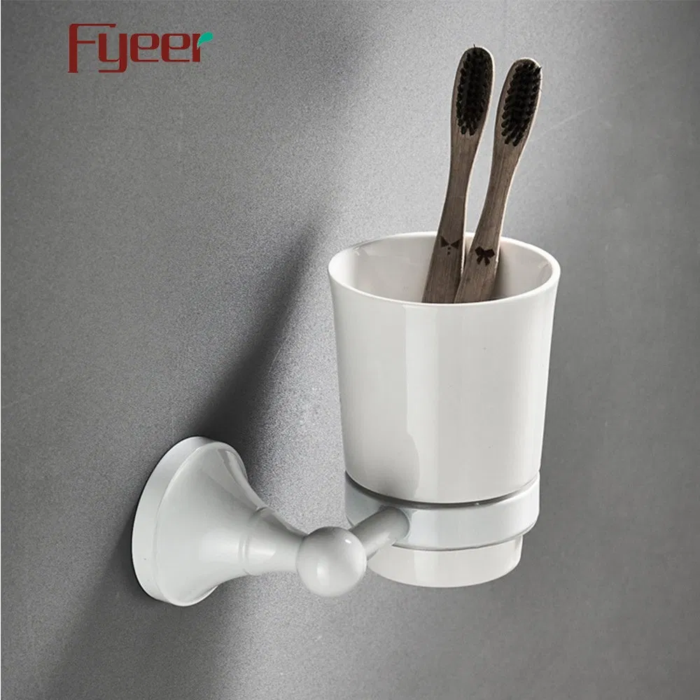 Fyeer White Brass Single Cup Tooth Brush Holder