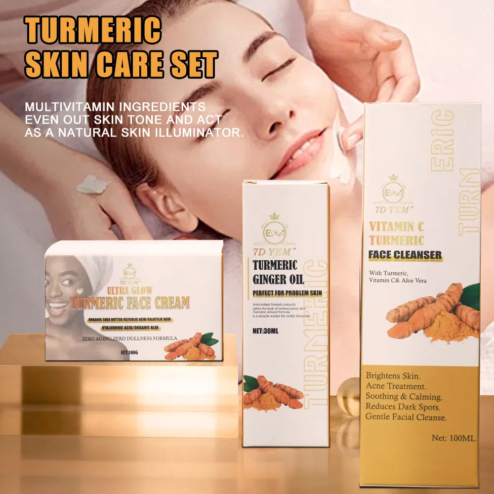 Hot Selling Products Turmeric Skin Care Set Private Label Quickly Clean Face Repair Acne Brighten Skin Tone Turmeric Set