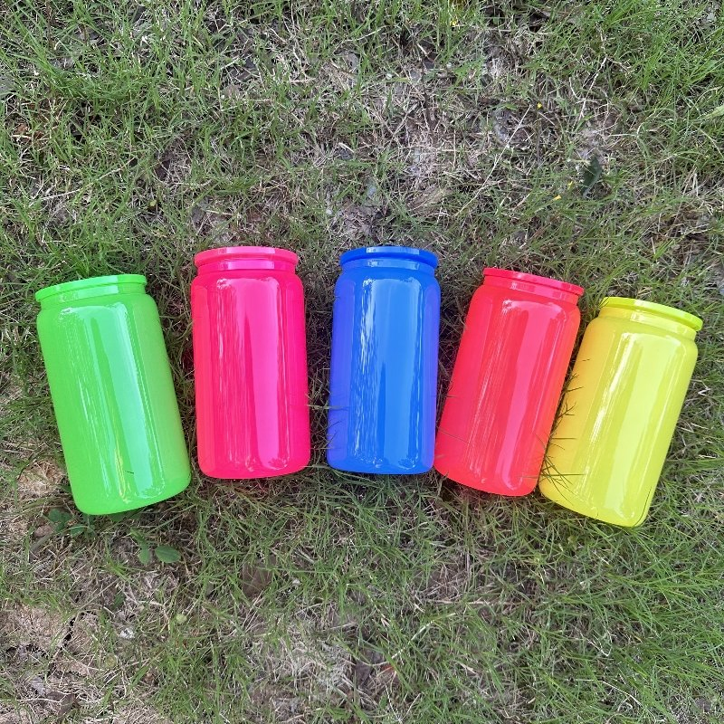 Неоновые стеклянные стаканы 16oz с крышкой для сублимации