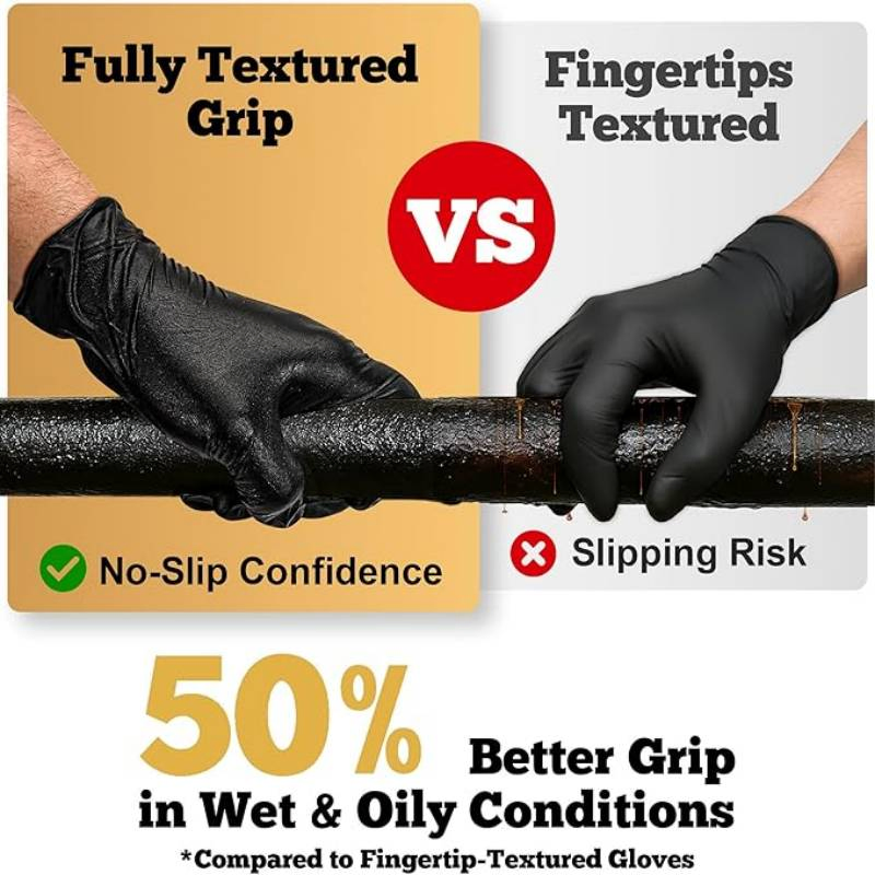 Heavy-Duty Black Disposable Nitrile Gloves Mil Fully Textured