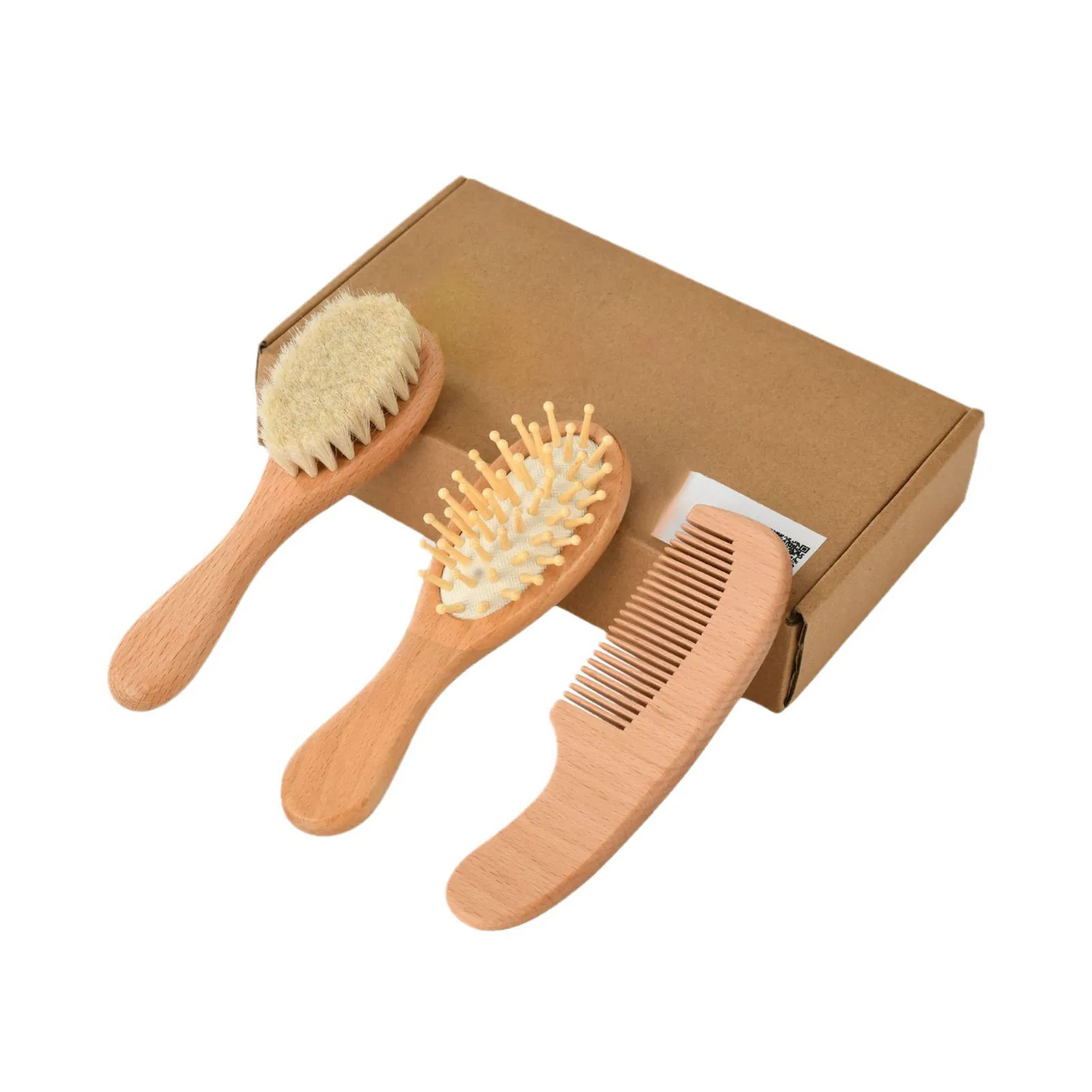 3PCS/Set Natural Wooden Soft Goat Bristles Newborn Baby Comb and Brush Set