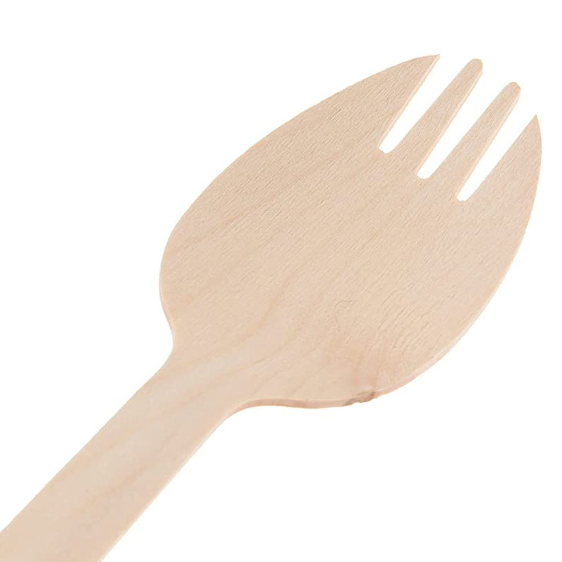 100%Natural Custom Disposable Wooden Cutlery 162mm Length Birth Wooden Spork for Lunch