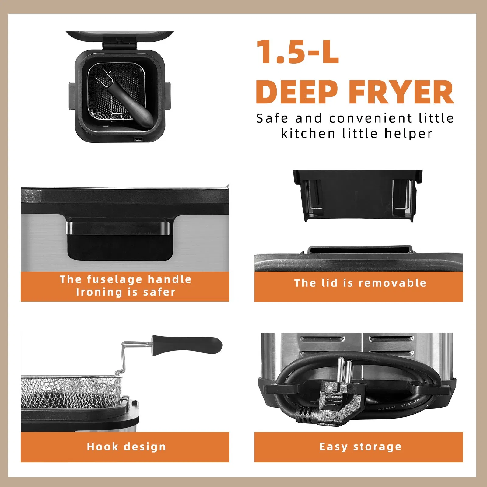 Mini Household Stainless Steel Square Deep Fryer for Frying Potato Chips and Chicken Steaks, Electric Frying Oven, Integrated Electric Frying Pot
