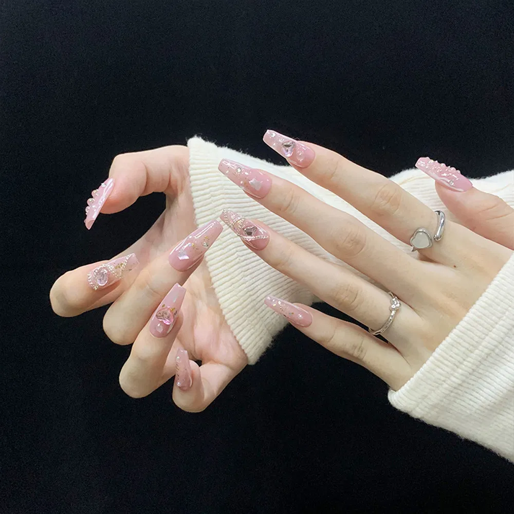 Luxury Artificial Nail Reusable Handmade Custom Thick Acrylic Fake Press on False Nails with Jelly Glue