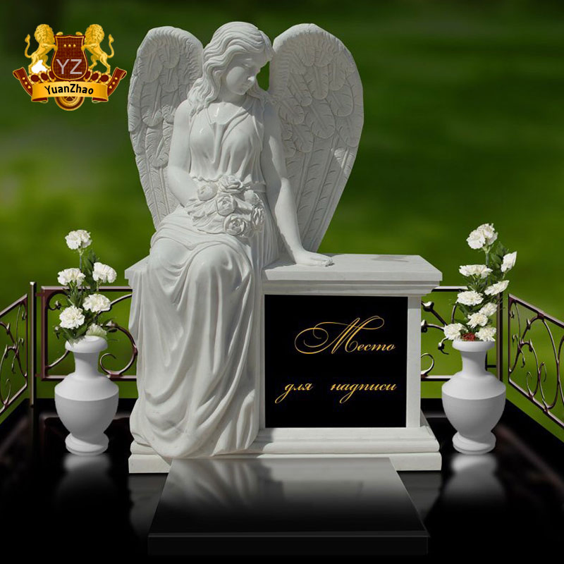 Cemetery Memorial Life Size Weeping Angel Marble Statue Mable Angel Headstone Monument