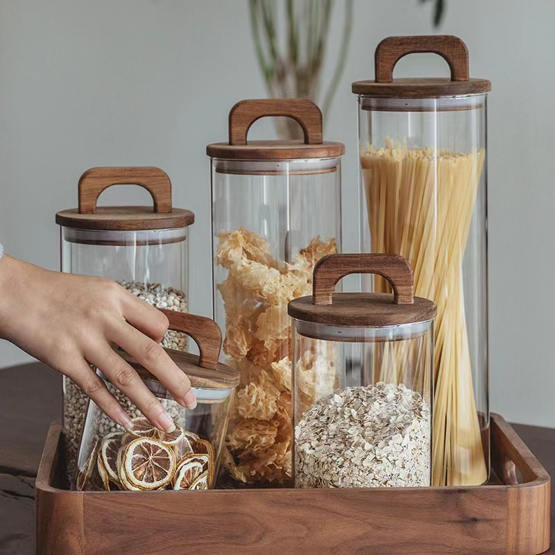 Kitchenware Glass Storage Jar with Wood Lid
