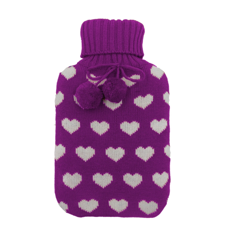New Style Knitted Fluffy Ball Bottle Cover Fashion Customized Rubber Hot Water Bottle Cover