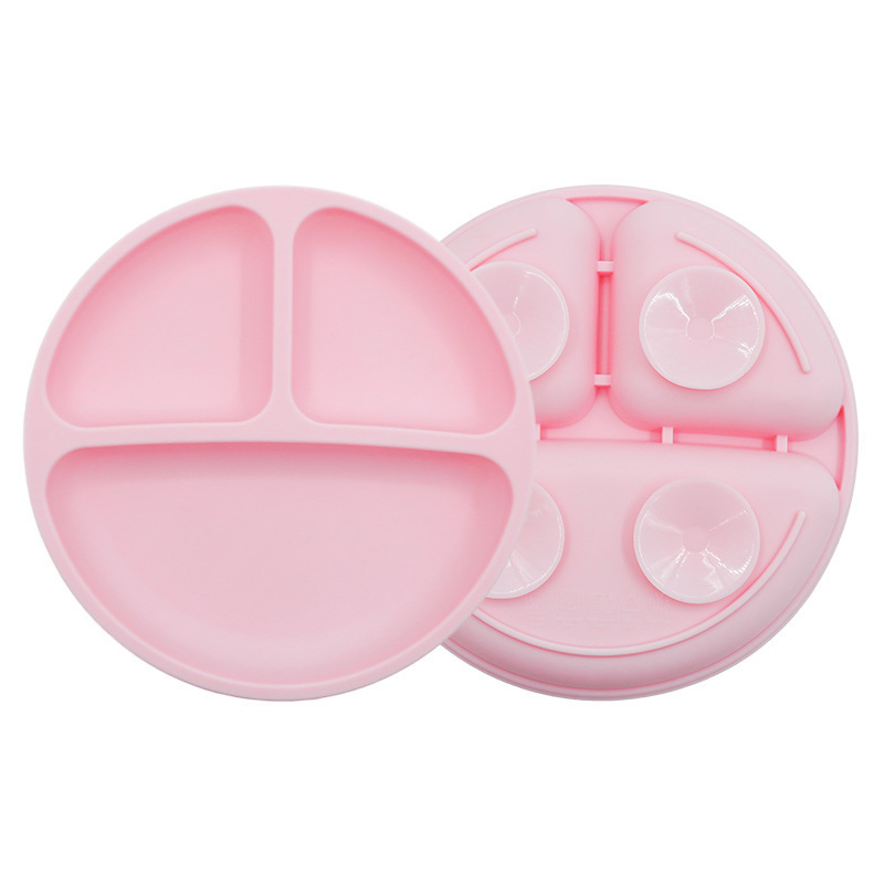 Hot Sale Food Grade Silicone Round Suction Cup Anti-Fall Anti-Drop High Safety Baby Food Compartment Plate