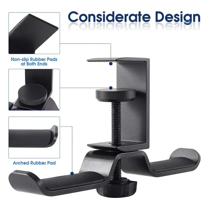 Stylish Double Headphone Stand and Earphone Mount for Desktops