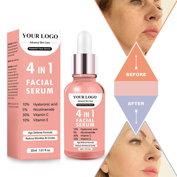 Facial Whitening Essence 4 in 1 Anti Aging Hyaluronic Acid Niacinamide Vitamin C E Repair Face Serum Skin Care