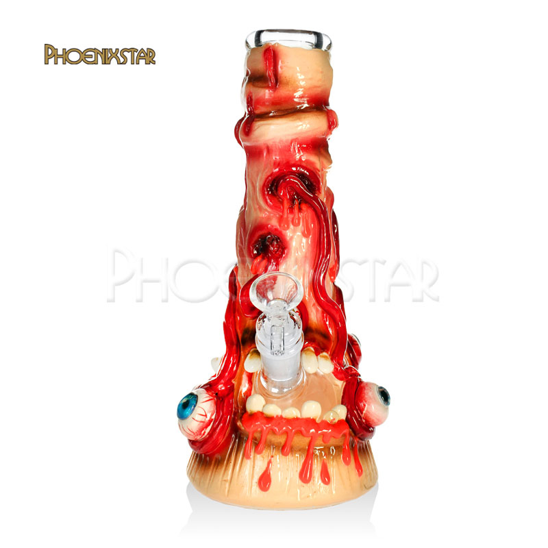 Phoenix Star 10 Inches 7mm Thickness 3D Hand Painting Mixed Colors Smoking Glass Water Pipe