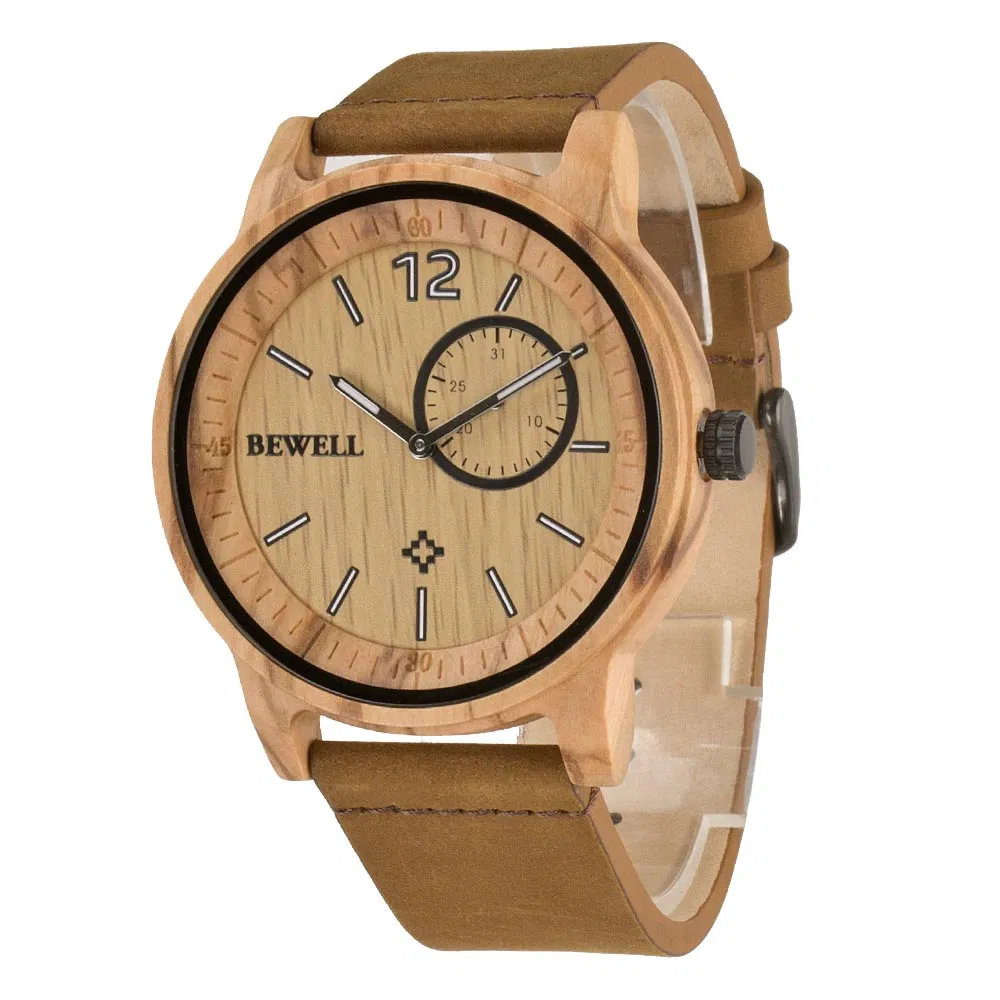 Cheap Price Wooden Watches Genuine Leather Strap Quartz Watch