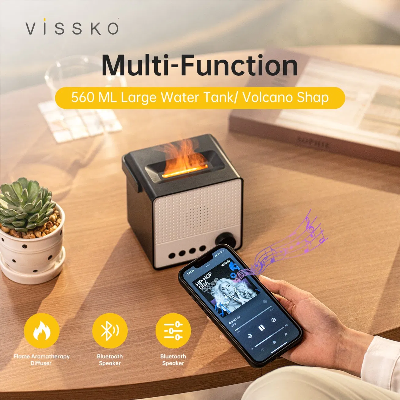 Smart Flame Speaker 3 Timer Auto Protection Bluetooth Diffuser