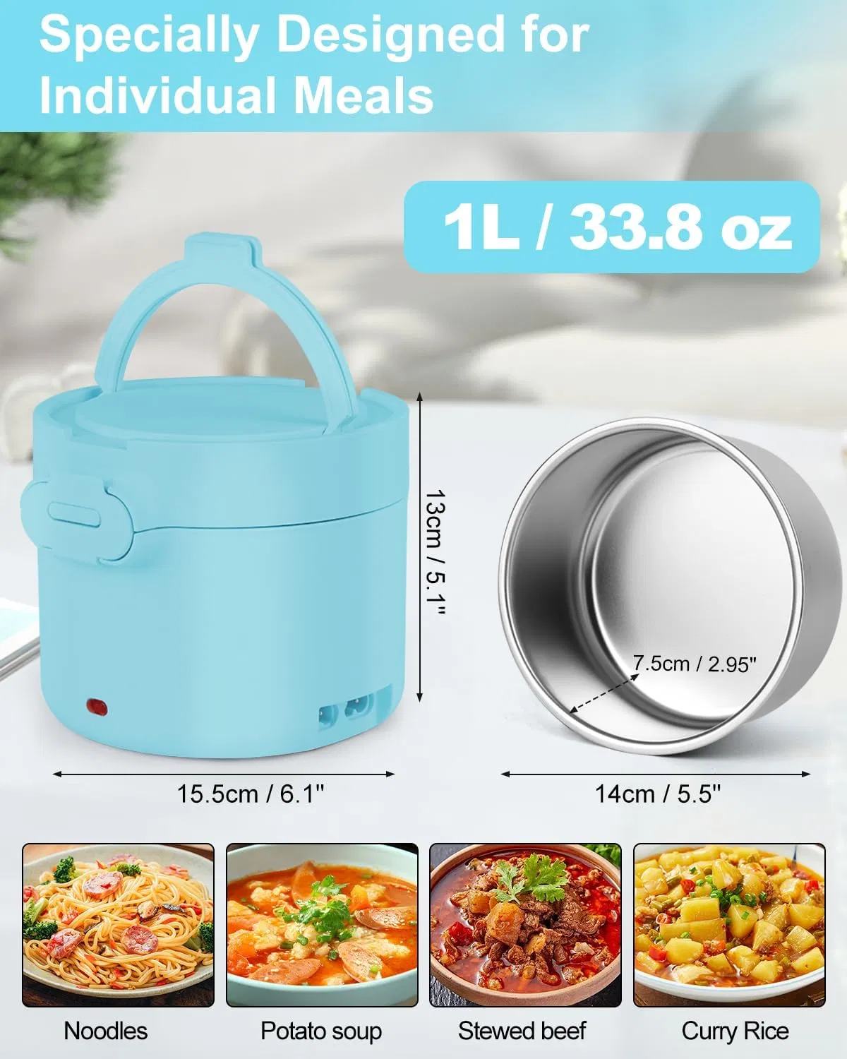 34oz 1L Electric Heated Lunch Box 3-in-1 Portable Food Warmer
