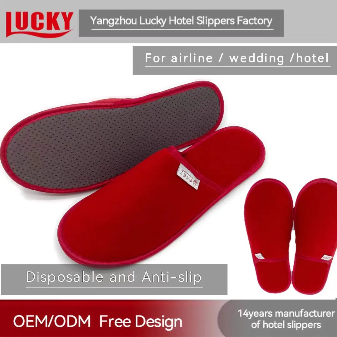 Hotel Airline Wedding Customized Slippers Wholesale Eco-Friendly Washable Disposable Hotel SPA Slippers Travel Velvet Portable Slippers Anti Slip Outsole