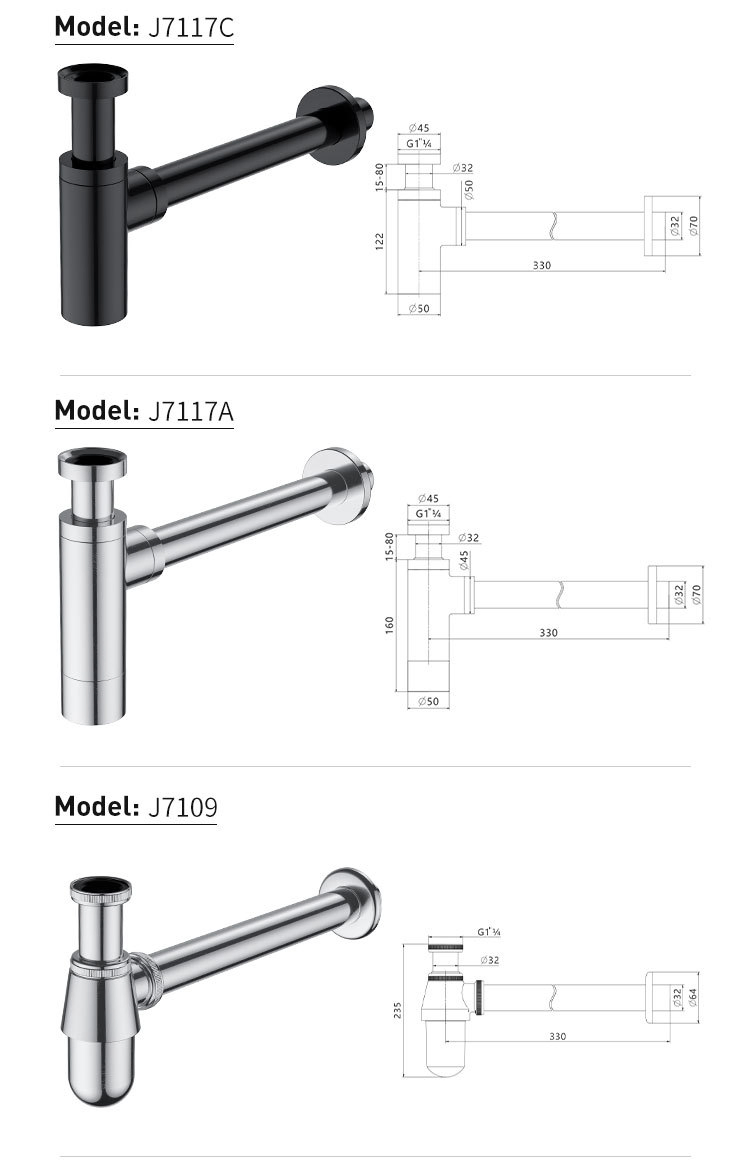 Сифон для раковины с поп-ап системой, нержавеющая сталь
