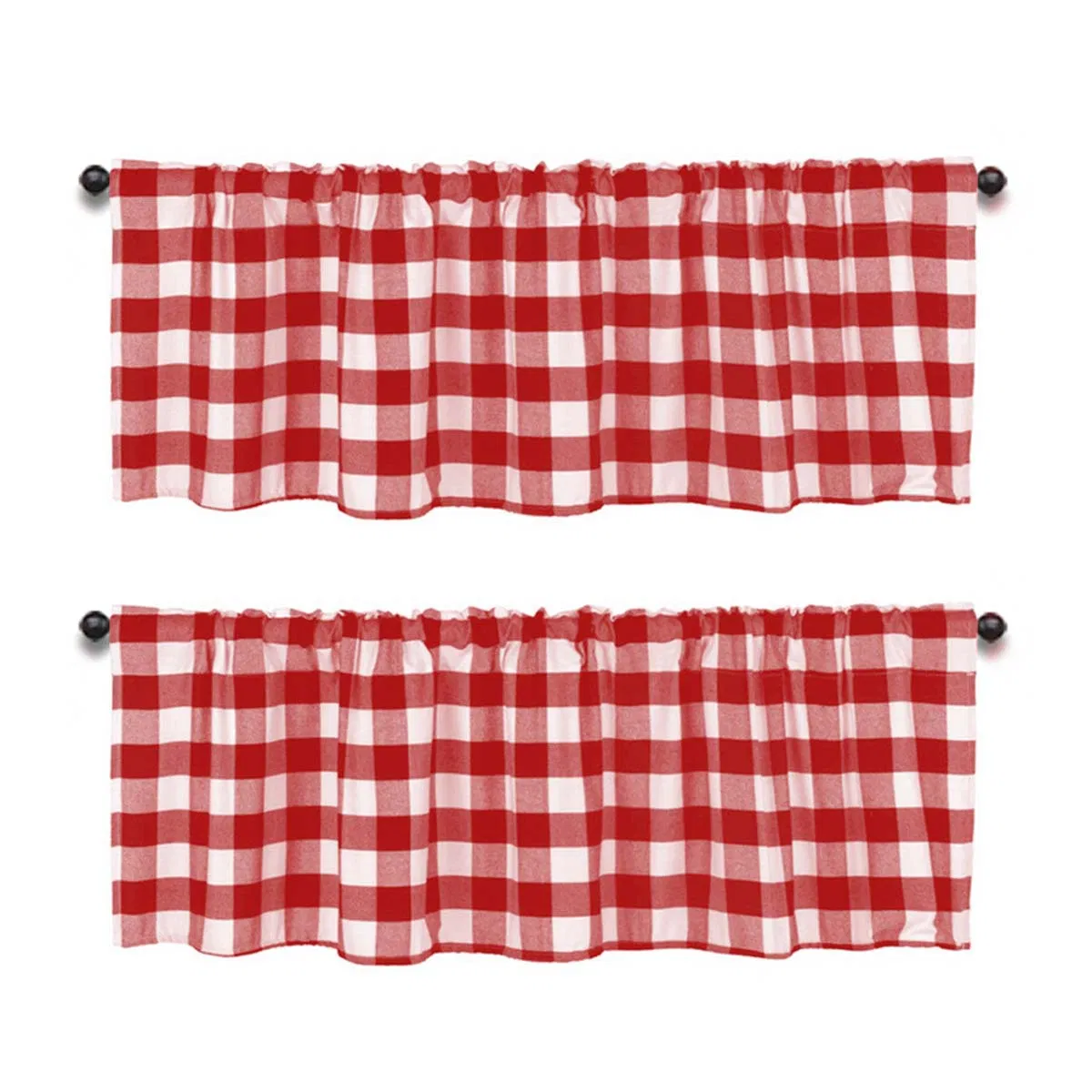 Stylish Black, White, and Red Checkered Light-Blocking Curtains
