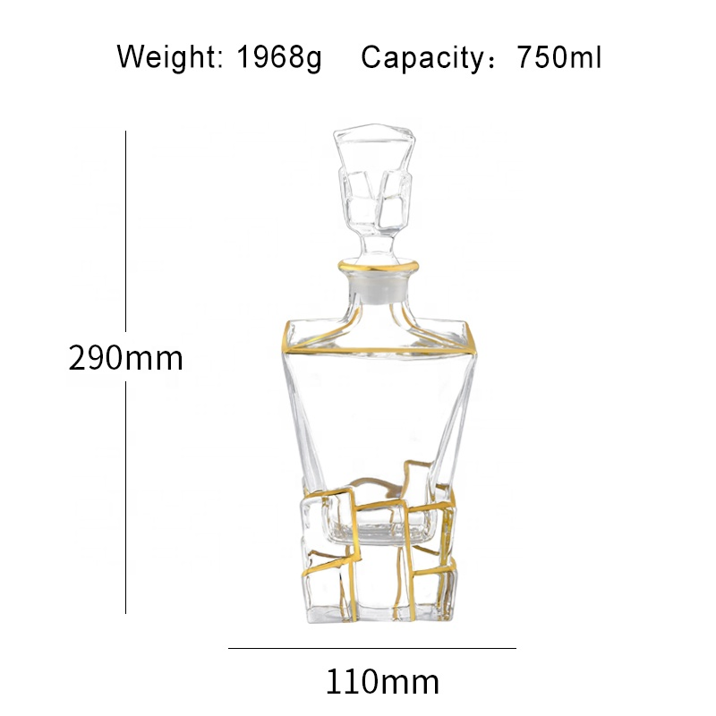Euro Ice Cube Style Glass Gold Plated Whiskey Decanter Bottle