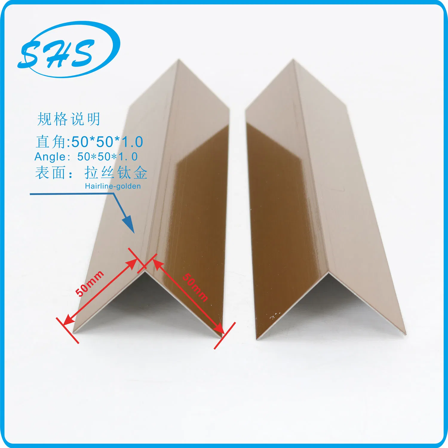 Stainless Steel V-Shape Angle Trims with Ti-Golden Color 800 G Mirror Finish as Construction Materials for Tile and Wall Corner