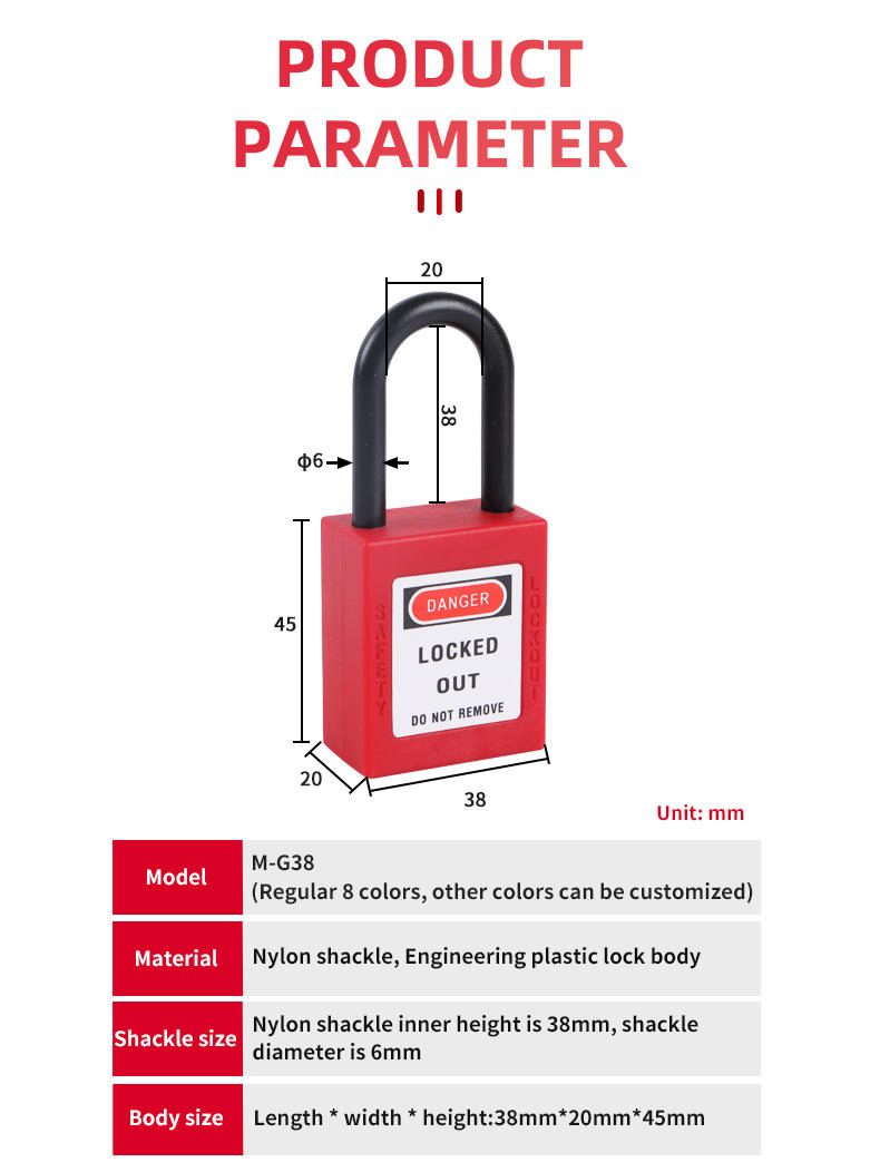 Qvand 38mm Nylon Shackle Safety Lockout Padlock for Safety Lockout