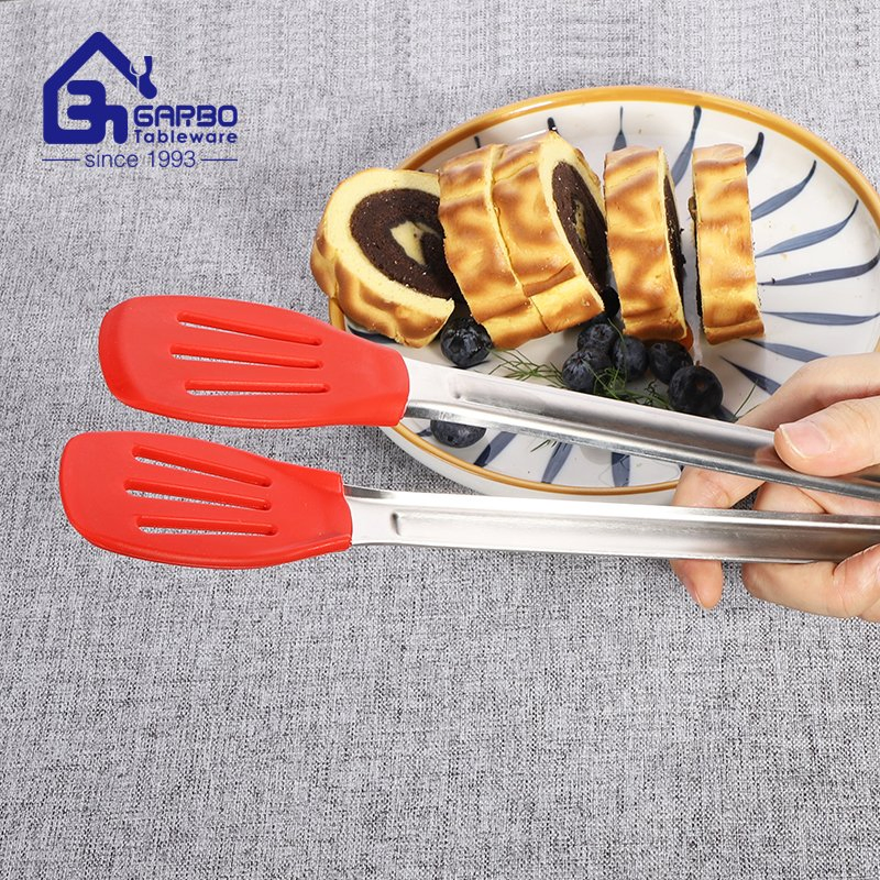Stock Hot-Sale Food Grade Safe 304 Stainless Steel Utensil Silicone Food Tong