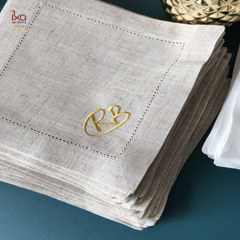 Party Restaurant Table Decorative Color Personalized Custom Wholesale Hemstitch White Embroidered Pure Linen Square Cocktail Napkins with Logo