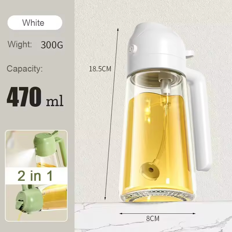 High Quality 470/600ml Mist Nozzle Oil Sprayer 2 in 1 Olive Oil Dispenser Sprayer Bottle for Cooking Leak-Proof Oil Pourer and Sprayer