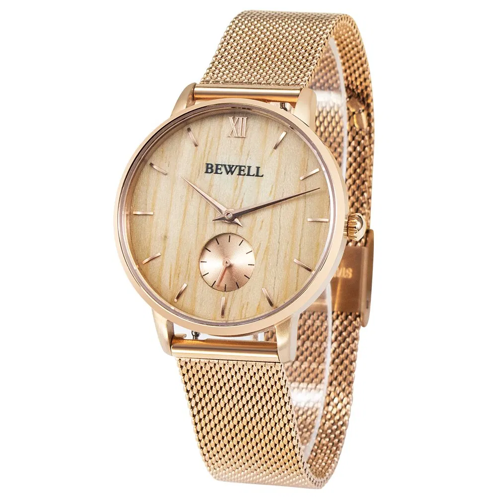 2024 Bewll New Arrival Stainless Steel Watches Wood Dial 3ATM Water Resistant Stainless Steel Watch Women Sapphire Glass Watch